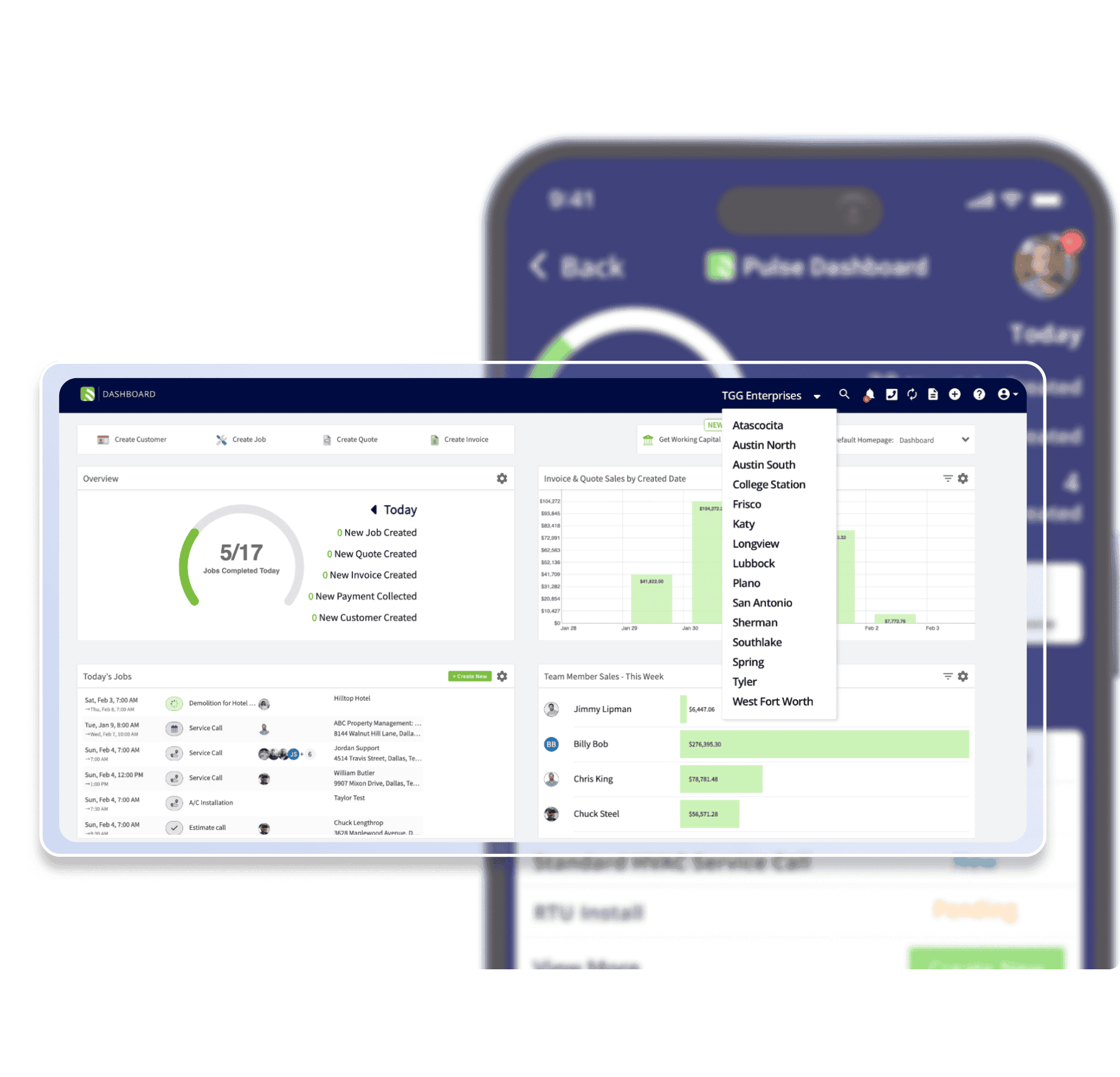FieldPulse customizable dashboard