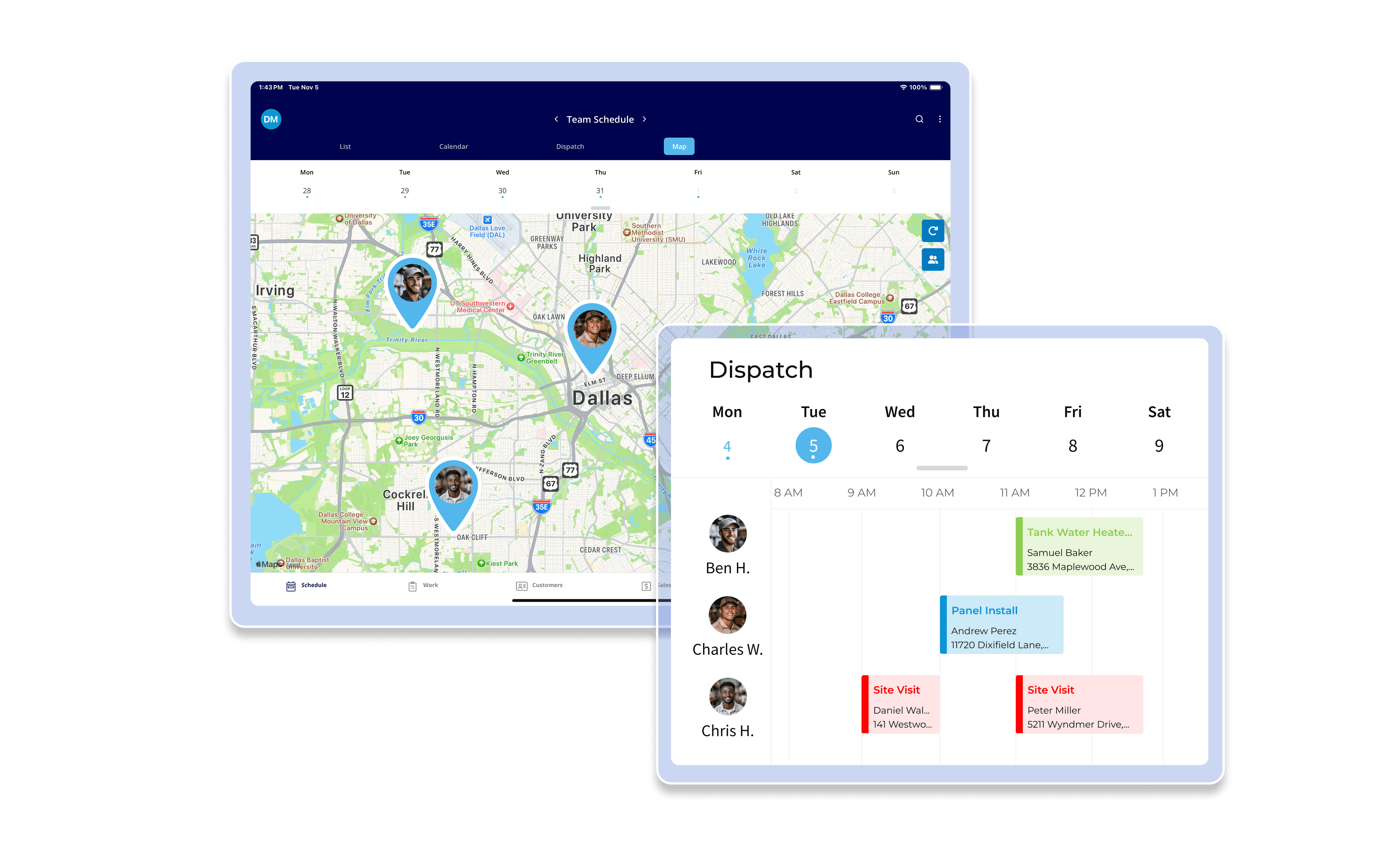 Map View of Operators on a Tablet