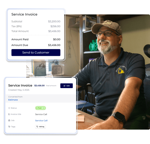 Owner looking at a paid service invoice.