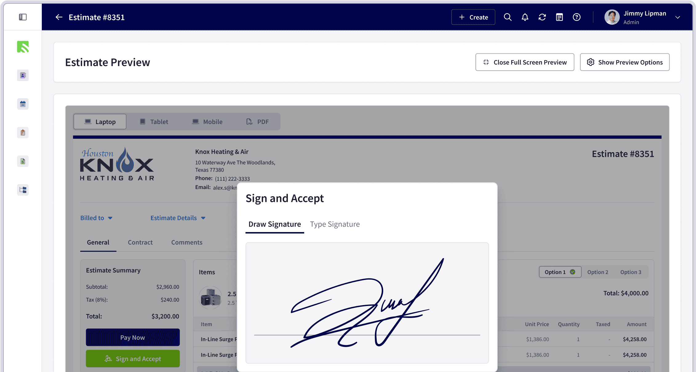 FieldPulse interface for collecting signatures